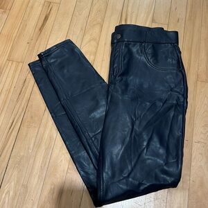 Black Faux Leather Microfleece Leggings